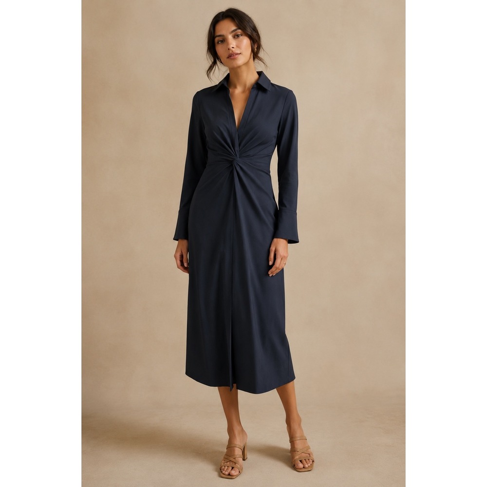 Cinq à Sept Mckenna Long Sleeve Midi Dress size 2 Navy LBD with a twist